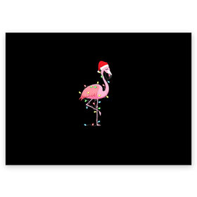 Поздравительная открытка с принтом Новогодний Фламинго в Новосибирске, 100% бумага | плотность бумаги 280 г/м2, матовая, на обратной стороне линовка и место для марки
 | 2021 | гирлянда | год быка | дед мороз | новогодний | новогодняя | новый год | птица | рождество | розовый фламинго | с новым годом | фламинго