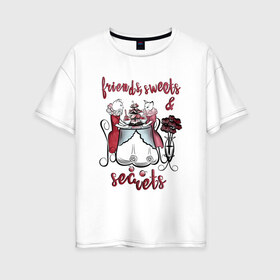 Женская футболка хлопок Oversize с принтом ПРАЗДНИЧНЫЕ КОШКИ в Новосибирске, 100% хлопок | свободный крой, круглый ворот, спущенный рукав, длина до линии бедер
 | ваниль | день рождения | коты | кошки | мороженое | розовый | сладости