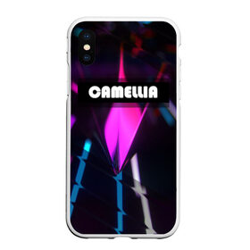 Чехол для iPhone XS Max матовый с принтом CAMELLIA в Новосибирске, Силикон | Область печати: задняя сторона чехла, без боковых панелей | Тематика изображения на принте: абстракция | геометрия | неоновый огонь | неоновый полосы | неоновый свет