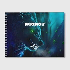 Альбом для рисования с принтом WAREWOLF в Новосибирске, 100% бумага
 | матовая бумага, плотность 200 мг. | Тематика изображения на принте: глаза волка | зеленые глаза | злой зверь | неоновые глаза | оборотень | оскал волка | оскал оборотня