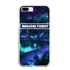 Чехол для iPhone 7Plus/8 Plus матовый с принтом MAGICAL FOREST в Новосибирске, Силикон | Область печати: задняя сторона чехла, без боковых панелей | Тематика изображения на принте: звездное небо | магический лес | неоновая пыль | неоновые линии | озеро ночью | отражение в озере | светлячки в лесу