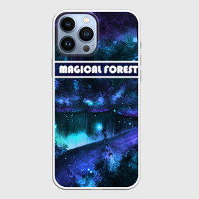 Чехол для iPhone 13 Pro Max с принтом MAGICAL FOREST в Новосибирске,  |  | Тематика изображения на принте: звездное небо | магический лес | неоновая пыль | неоновые линии | озеро ночью | отражение в озере | светлячки в лесу