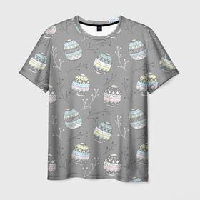 Мужская футболка 3D с принтом Яйца пасхальные серый фон в Новосибирске, 100% полиэфир | прямой крой, круглый вырез горловины, длина до линии бедер | бог | вера | весна | воскресение | молитва | пасха | пасхальный | пост | религия | храм | христос | церковь | яйца пасхальные