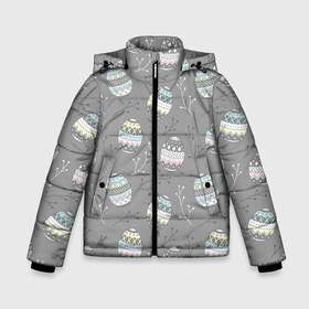 Зимняя куртка для мальчиков 3D с принтом Яйца пасхальные серый фон в Новосибирске, ткань верха — 100% полиэстер; подклад — 100% полиэстер, утеплитель — 100% полиэстер | длина ниже бедра, удлиненная спинка, воротник стойка и отстегивающийся капюшон. Есть боковые карманы с листочкой на кнопках, утяжки по низу изделия и внутренний карман на молнии. 

Предусмотрены светоотражающий принт на спинке, радужный светоотражающий элемент на пуллере молнии и на резинке для утяжки | бог | вера | весна | воскресение | молитва | пасха | пасхальный | пост | религия | храм | христос | церковь | яйца пасхальные