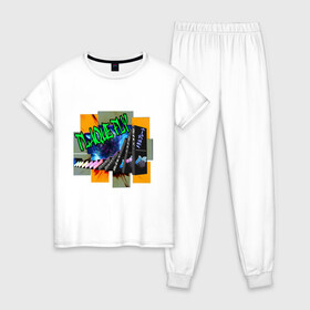 Женская пижама хлопок с принтом Plaque Fly в Новосибирске, 100% хлопок | брюки и футболка прямого кроя, без карманов, на брюках мягкая резинка на поясе и по низу штанин | plaque fly | домино | муха