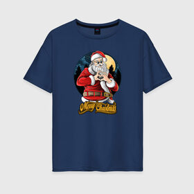 Женская футболка хлопок Oversize с принтом Merry Christmas | Santa Love в Новосибирске, 100% хлопок | свободный крой, круглый ворот, спущенный рукав, длина до линии бедер
 | 