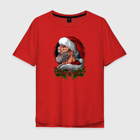 Мужская футболка хлопок Oversize с принтом Дед Мороз | Крик в Новосибирске, 100% хлопок | свободный крой, круглый ворот, “спинка” длиннее передней части | 