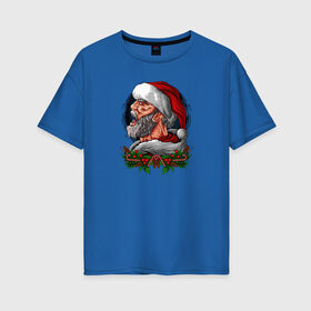 Женская футболка хлопок Oversize с принтом Дед Мороз | Крик в Новосибирске, 100% хлопок | свободный крой, круглый ворот, спущенный рукав, длина до линии бедер
 | 