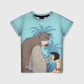 Детская футболка 3D с принтом Baloo & Mowgli в Новосибирске, 100% гипоаллергенный полиэфир | прямой крой, круглый вырез горловины, длина до линии бедер, чуть спущенное плечо, ткань немного тянется | Тематика изображения на принте: akela | bagheera | baloo | disney | jungle book | kaa | mowgli | raksha | shere khan | vdgerir | акела | багира | балу | дисней | каа | маугли | шерхан