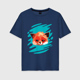 Женская футболка хлопок Oversize с принтом ЛисёнОК в Новосибирске, 100% хлопок | свободный крой, круглый ворот, спущенный рукав, длина до линии бедер
 | fox | lisa | teal and orange | зверек | лиса | лисенок | лисичка | мода | стиль | тилэндоранж