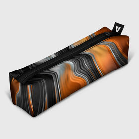 Пенал 3D с принтом абстрация в Новосибирске, 100% полиэстер | плотная ткань, застежка на молнии | абстракция | белое | волны | оранжевое | полосы | серое | узор | черное