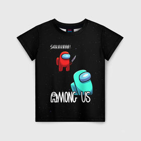 Детская футболка 3D с принтом AMONG US в Новосибирске, 100% гипоаллергенный полиэфир | прямой крой, круглый вырез горловины, длина до линии бедер, чуть спущенное плечо, ткань немного тянется | among us | амонг ас | игра | космический | космический корабль | космонавт | космос | мем | среди нас | экшен