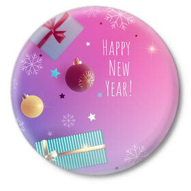 Значок с принтом Happy New Year! в Новосибирске,  металл | круглая форма, металлическая застежка в виде булавки | Тематика изображения на принте: 