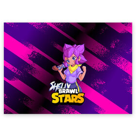 Поздравительная открытка с принтом Brawl Stars Shelly в Новосибирске, 100% бумага | плотность бумаги 280 г/м2, матовая, на обратной стороне линовка и место для марки
 | anime | brawl | brawl stars | brawlstars | brawl_stars | panny | shelly | аниме | бравл | бравлстарс | девочка | девушка | манга | шели | шелли | шэли | шэлли