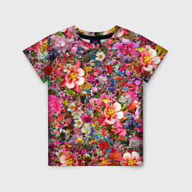 Детская футболка 3D с принтом Разные цветы в Новосибирске, 100% гипоаллергенный полиэфир | прямой крой, круглый вырез горловины, длина до линии бедер, чуть спущенное плечо, ткань немного тянется | Тематика изображения на принте: колокольчики | красота | пион | прикольная | природа | растения | роза | тюльпан | цветок | цветы