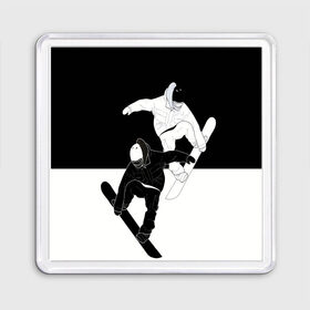 Магнит 55*55 с принтом Сноубордисты в Новосибирске, Пластик | Размер: 65*65 мм; Размер печати: 55*55 мм | snowboard | snowboarding | sport | борд | горнолыжник | горнолыжный | инь янь | с | с сноубордистами | с сноубордистом | сноуборд | сноубординг | сноубордисты | со сноубордом | спорт | феншуй | экстремальный спорт