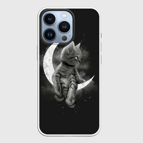 Чехол для iPhone 13 Pro с принтом Котик на луне в Новосибирске,  |  | cat | likee | tik tok | астронавт | вселенная | галактика | грозовой кошак | дым | звезда | космос | кот | кот в космосе | кот на луне | котик | кошак | кошечка | кошка | лайки | луна | милый кот | мур | мяу | облако