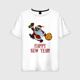 Женская футболка хлопок Oversize с принтом Happy New Year! в Новосибирске, 100% хлопок | свободный крой, круглый ворот, спущенный рукав, длина до линии бедер
 | 