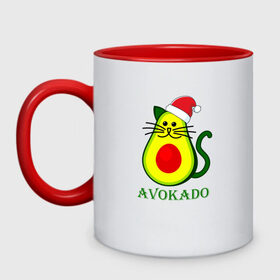 Кружка двухцветная с принтом Avokado в Новосибирске, керамика | объем — 330 мл, диаметр — 80 мм. Цветная ручка и кайма сверху, в некоторых цветах — вся внутренняя часть | 2020 | 2021 | avokado | cat | meme | авокадо | кот | мем | новый год | хвост