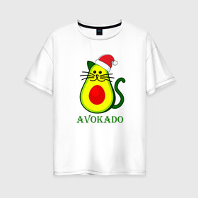 Женская футболка хлопок Oversize с принтом Avokado в Новосибирске, 100% хлопок | свободный крой, круглый ворот, спущенный рукав, длина до линии бедер
 | 2020 | 2021 | avokado | cat | meme | авокадо | кот | мем | новый год | хвост