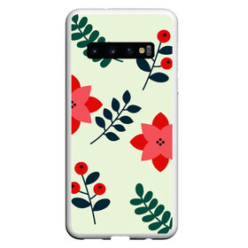 Чехол для Samsung Galaxy S10 с принтом цветы, ягоды, листья в Новосибирске, Силикон | Область печати: задняя сторона чехла, без боковых панелей | ветки | листья | цветы | ягоды