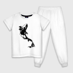 Детская пижама хлопок с принтом Чернильная касатка в Новосибирске, 100% хлопок |  брюки и футболка прямого кроя, без карманов, на брюках мягкая резинка на поясе и по низу штанин
 | арт | белый | капли | капля | касатка | рисунок | чернила | чернильный рисунок | чёрный