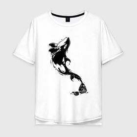 Мужская футболка хлопок Oversize с принтом Чернильная касатка в Новосибирске, 100% хлопок | свободный крой, круглый ворот, “спинка” длиннее передней части | арт | белый | капли | капля | касатка | рисунок | чернила | чернильный рисунок | чёрный