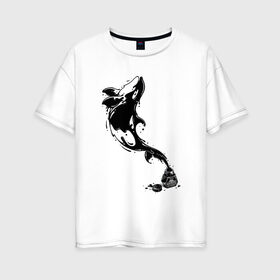Женская футболка хлопок Oversize с принтом Чернильная касатка в Новосибирске, 100% хлопок | свободный крой, круглый ворот, спущенный рукав, длина до линии бедер
 | арт | белый | капли | капля | касатка | рисунок | чернила | чернильный рисунок | чёрный
