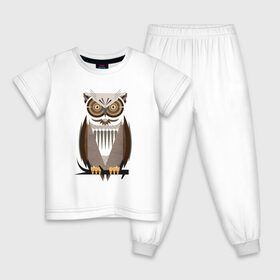 Детская пижама хлопок с принтом Бдительная сова в Новосибирске, 100% хлопок |  брюки и футболка прямого кроя, без карманов, на брюках мягкая резинка на поясе и по низу штанин
 | арт | геометрический рисунок | геометрия | рисунок | сова | треугольник | филин