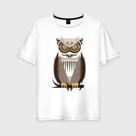 Женская футболка хлопок Oversize с принтом Бдительная сова в Новосибирске, 100% хлопок | свободный крой, круглый ворот, спущенный рукав, длина до линии бедер
 | арт | геометрический рисунок | геометрия | рисунок | сова | треугольник | филин