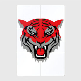 Магнитный плакат 2Х3 с принтом Оскалившийся тигр в Новосибирске, Полимерный материал с магнитным слоем | 6 деталей размером 9*9 см | арт | красный | опасно | опасное животное | опасность | опасный зверь | оскал | рисунок | тигр