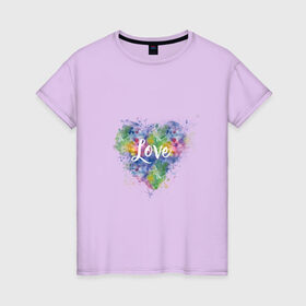 Женская футболка хлопок с принтом Сердце в Новосибирске, 100% хлопок | прямой крой, круглый вырез горловины, длина до линии бедер, слегка спущенное плечо | heart | love | watercolor | акварель | градиент | любовь | сердце