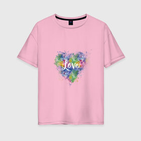 Женская футболка хлопок Oversize с принтом Сердце в Новосибирске, 100% хлопок | свободный крой, круглый ворот, спущенный рукав, длина до линии бедер
 | heart | love | watercolor | акварель | градиент | любовь | сердце