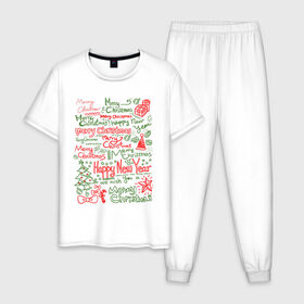 Мужская пижама хлопок с принтом Marry Christmas в Новосибирске, 100% хлопок | брюки и футболка прямого кроя, без карманов, на брюках мягкая резинка на поясе и по низу штанин
 | Тематика изображения на принте: 