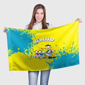 Флаг 3D с принтом Donald duck(Рыбалка) в Новосибирске, 100% полиэстер | плотность ткани — 95 г/м2, размер — 67 х 109 см. Принт наносится с одной стороны | donald duck | walt disney | герой | мультфильмов | рыбалка | селезень | студии