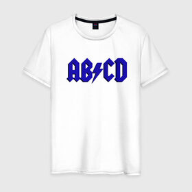 Мужская футболка хлопок с принтом ABCD надпись в Новосибирске, 100% хлопок | прямой крой, круглый вырез горловины, длина до линии бедер, слегка спущенное плечо. | Тематика изображения на принте: abcd | ac dc | acdc | band | logo | metal | music | rock | алфавит | буквы | имитация | леттеринг | лого | металл | музыка | надпись | пародия | рок | синий