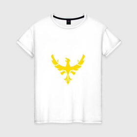 Женская футболка хлопок с принтом золотой орел в Новосибирске, 100% хлопок | прямой крой, круглый вырез горловины, длина до линии бедер, слегка спущенное плечо | абстракция | золотой | орел