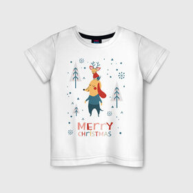 Детская футболка хлопок с принтом Merry Christmas (Собачки) в Новосибирске, 100% хлопок | круглый вырез горловины, полуприлегающий силуэт, длина до линии бедер | 