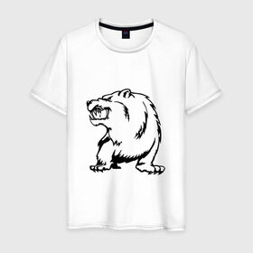 Мужская футболка хлопок с принтом Гризли в Новосибирске, 100% хлопок | прямой крой, круглый вырез горловины, длина до линии бедер, слегка спущенное плечо. | beer | арт медведь | гризли | медведь | мишка