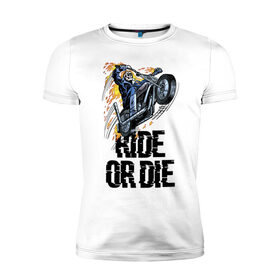 Мужская футболка хлопок Slim с принтом Ride or die в Новосибирске, 92% хлопок, 8% лайкра | приталенный силуэт, круглый вырез ворота, длина до линии бедра, короткий рукав | Тематика изображения на принте: flame | motorcycle | skull | speed | мотоцикл | пламя | скорость | череп
