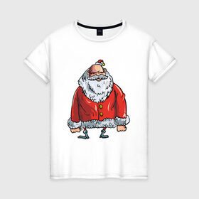 Женская футболка хлопок с принтом Угрюмый Санта в Новосибирске, 100% хлопок | прямой крой, круглый вырез горловины, длина до линии бедер, слегка спущенное плечо | 