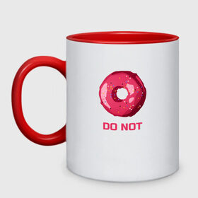 Кружка двухцветная с принтом Пончик DO NOT в Новосибирске, керамика | объем — 330 мл, диаметр — 80 мм. Цветная ручка и кайма сверху, в некоторых цветах — вся внутренняя часть | donut | food | pink | еда | игра слов | пончик | розовый