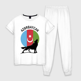 Женская пижама хлопок с принтом Азербайджан в Новосибирске, 100% хлопок | брюки и футболка прямого кроя, без карманов, на брюках мягкая резинка на поясе и по низу штанин | Тематика изображения на принте: azerbaijan | baku | азер | азербайджан | баку | герб | страна | флаг