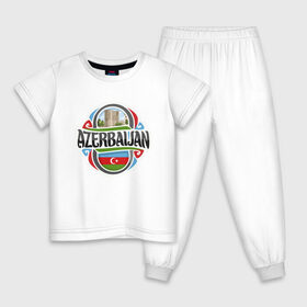 Детская пижама хлопок с принтом Азербайджан в Новосибирске, 100% хлопок |  брюки и футболка прямого кроя, без карманов, на брюках мягкая резинка на поясе и по низу штанин
 | Тематика изображения на принте: azerbaijan | baku | азер | азербайджан | баку | герб | страна | флаг