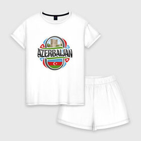 Женская пижама с шортиками хлопок с принтом Азербайджан в Новосибирске, 100% хлопок | футболка прямого кроя, шорты свободные с широкой мягкой резинкой | azerbaijan | baku | азер | азербайджан | баку | герб | страна | флаг