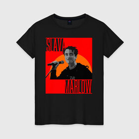 Женская футболка хлопок с принтом SLAVA MARLOW в Новосибирске, 100% хлопок | прямой крой, круглый вырез горловины, длина до линии бедер, слегка спущенное плечо | slava marlow | артемготлиб | моргенштерн | рэп