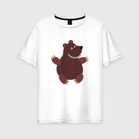 Женская футболка хлопок Oversize с принтом Мишка в Новосибирске, 100% хлопок | свободный крой, круглый ворот, спущенный рукав, длина до линии бедер
 | бурый медведь | бурый мишка | гризли | зубастик | косолапый | медвед | медведи | медведь | медвежата | медвежонок | мишка | мишки | россия | русский | сибирь