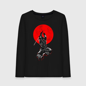 Женский лонгслив хлопок с принтом Samurai в Новосибирске, 100% хлопок |  | art | katana | man | ninja | red moon | samurai | арт | катана | красная луна | ниндзя | самурай | человек