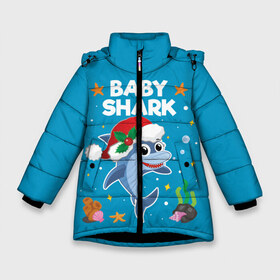 Зимняя куртка для девочек 3D с принтом Новогодний Baby Shark в Новосибирске, ткань верха — 100% полиэстер; подклад — 100% полиэстер, утеплитель — 100% полиэстер. | длина ниже бедра, удлиненная спинка, воротник стойка и отстегивающийся капюшон. Есть боковые карманы с листочкой на кнопках, утяжки по низу изделия и внутренний карман на молнии. 

Предусмотрены светоотражающий принт на спинке, радужный светоотражающий элемент на пуллере молнии и на резинке для утяжки. | 