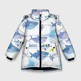 Зимняя куртка для девочек 3D с принтом Baby Shark в Новосибирске, ткань верха — 100% полиэстер; подклад — 100% полиэстер, утеплитель — 100% полиэстер. | длина ниже бедра, удлиненная спинка, воротник стойка и отстегивающийся капюшон. Есть боковые карманы с листочкой на кнопках, утяжки по низу изделия и внутренний карман на молнии. 

Предусмотрены светоотражающий принт на спинке, радужный светоотражающий элемент на пуллере молнии и на резинке для утяжки. | baby shark | акул | детская | песенка | семью | танцевальный | флешмоб